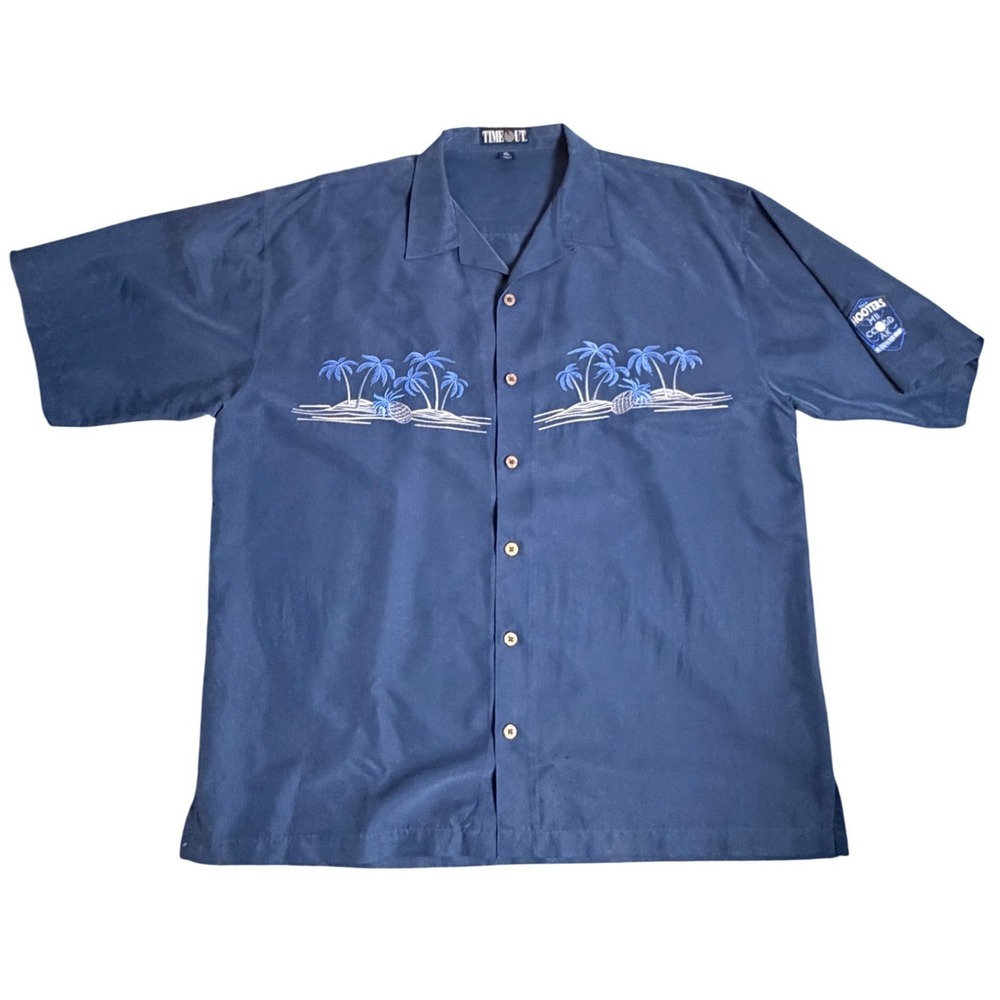Time Out Mens XL Navy Blue Hooters 2004 Memorial Golf Embroidered Tropical Shirt